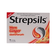 مسکن گلودرد حاوی زنجبیل گرم استرپسیلیز Strepsils بسته 16 عددی